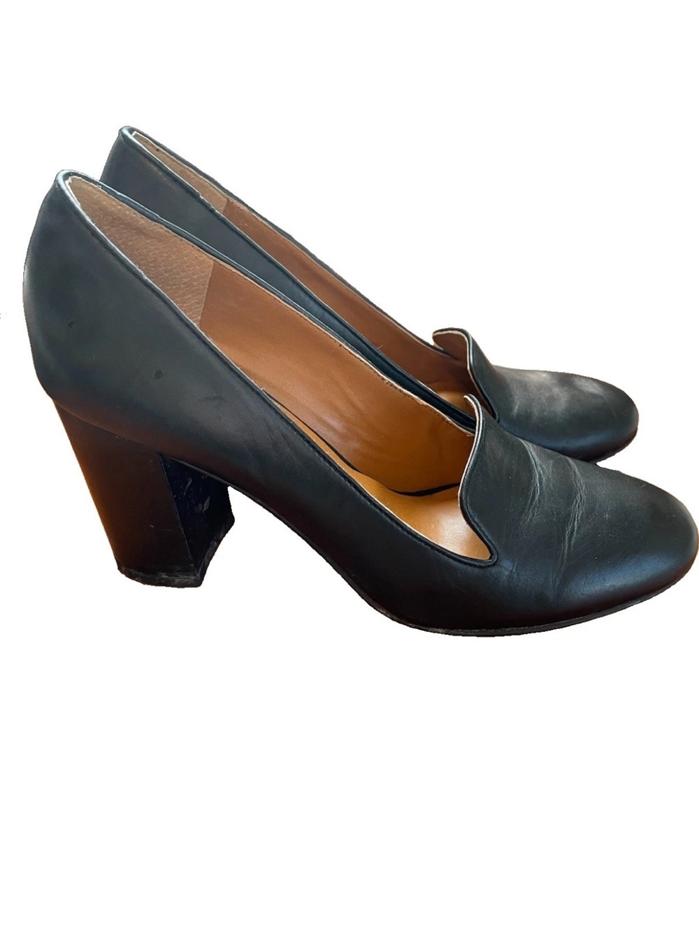 Franco Sarto Albright Classic Black Leather Block Heel Pumps - Women's
